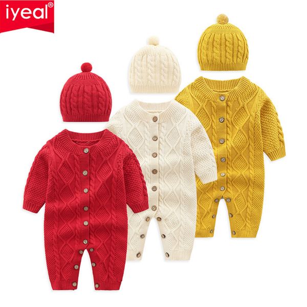 

iyeal newborn baby boy girl christmas costume cotton knitted baby rompers with hat 2pcs winter crawling kids clothes jumpsuit t200706, Blue