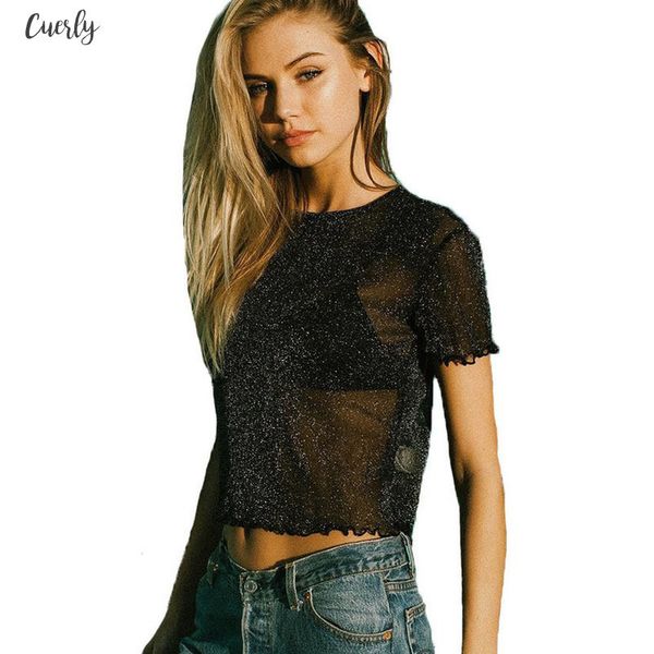 

knitted mesh t shirt women see through tee summer o neck fashion mesh female black white summer tshirt