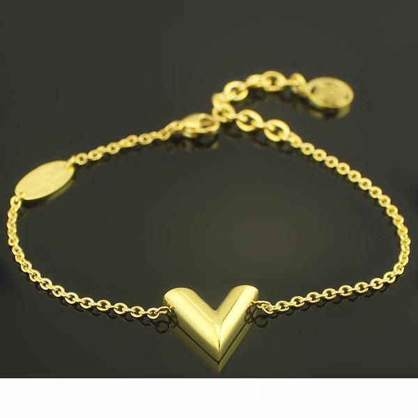 

большой v письмо золота шарм браслеты браслеты для женщин из нержавеющей стали 316l 18k желтого золота гальванического европейского американ, Golden;silver