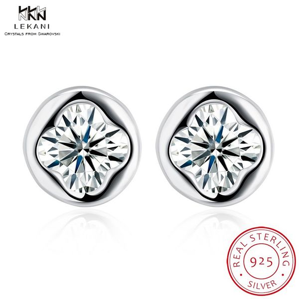 

lekani 925 sterling silver stud earrings women classic round earrings simple crystal 0.7cm round halo cubic zirconia, Golden;silver