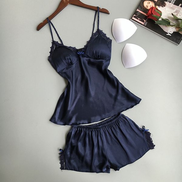 

women sleepwear cotton two piece set silk pajamas nightwear women 2019 summer lace homewear lingerie, Black;red
