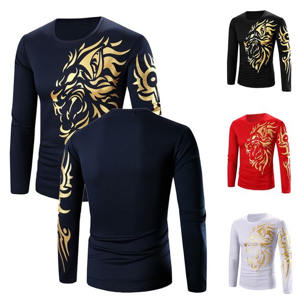 

2019 new mens t-shirt dragons printed clothes casual autumn winter long sleeve camisetas hombre male t-shirts, White;black