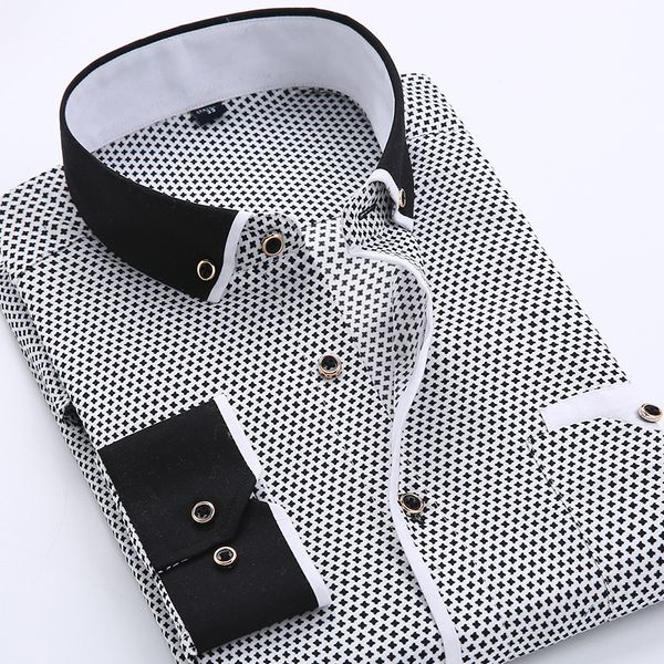 

floral button down men shirt brand 2019 male long sleeve shirts casual slim fit black man clothes dress shirts, White;black