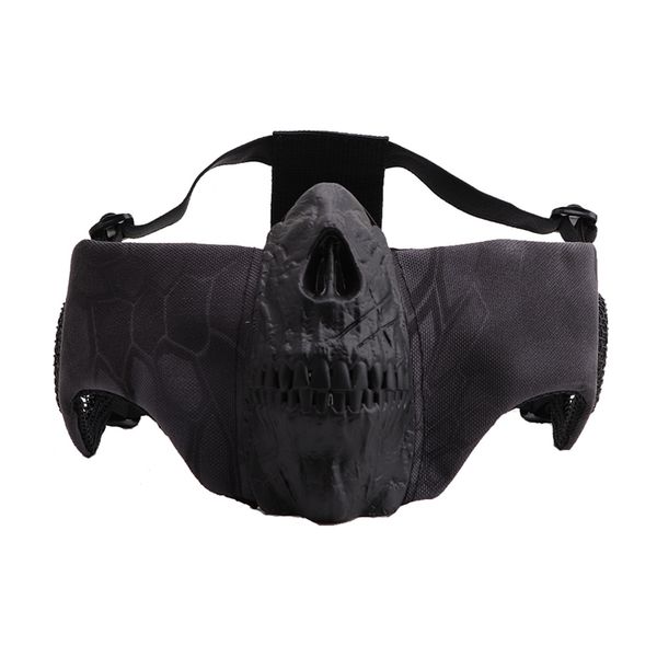 

tactical half face mask skeleton pattern lightweight folding breathable portable mouth protector for outdoor cycling, Black