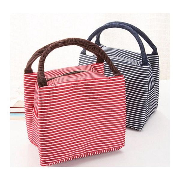 

outdoor fashion stripe food insulation lunch box bag takeout snack sack camping picnic aluminum foil heat preservation pail pack handbag