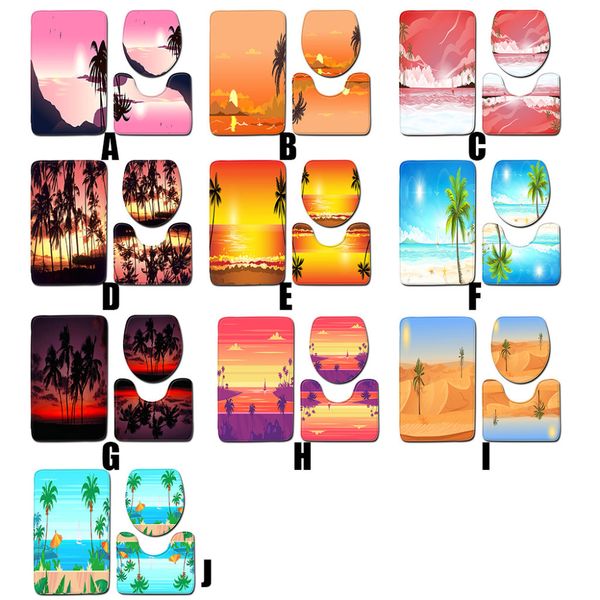 

3 pieces / set of bathroom mat set coconut tree pattern non-slip kitchen bathroom carpet toliet carpet washable *c