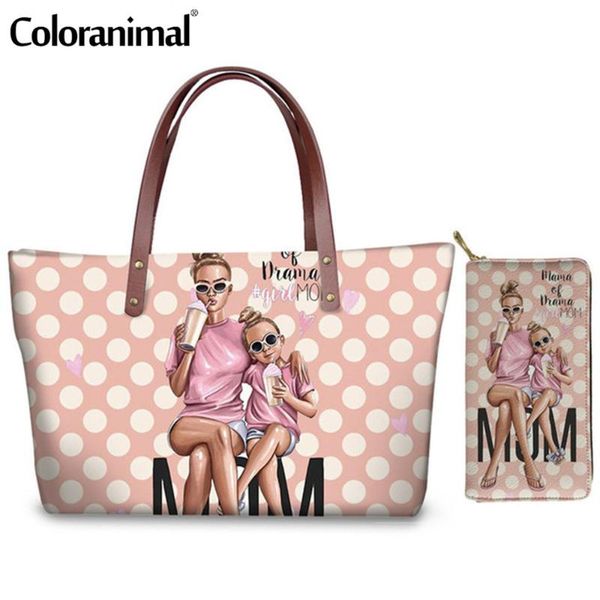 

coloranimal fashion women shoulder tote bag cartoon super mom girl design hand bag set portable and foldable shopping