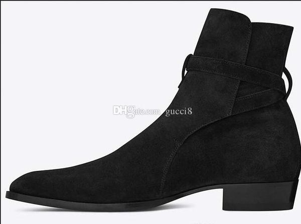 

wyatt biker chains boots men shoes pointed toe buckle men boots brown leather mens dress shoes botas military booties men, Black