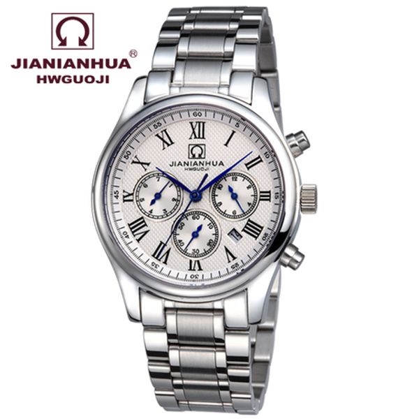 

новая fiesta автоматические механические часы движение водонепроницаемый стали шесть-штырьковый календарных мужские часы простой, Slivery;brown