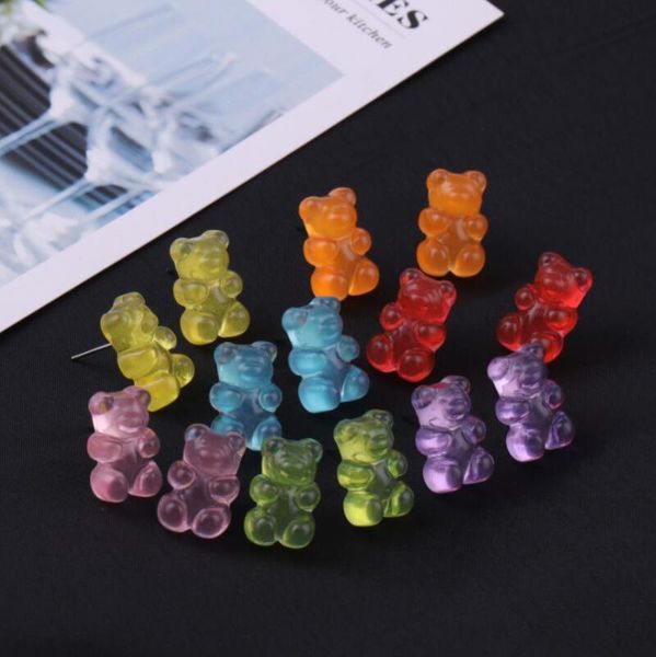 

1pair cute mini gummy bear stud earrings cartoon jelly candy color animals earrings for women ear hooks jewelry accessories, Golden;silver