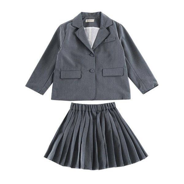 

2020 spring teenager girl clothing sets fashion kids party suit blazer coat+pleated skirt 2pc kids sets 3-12yrs big girl clothes, White