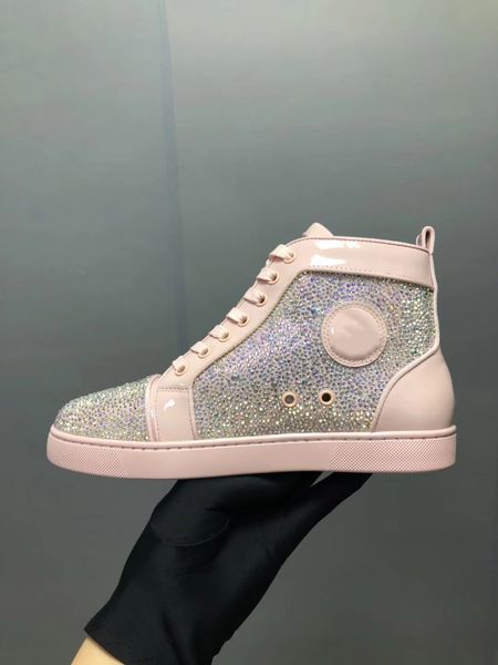 

luxury fashion high end women s shoes high men s shoes casual lace up silver diamond couple shoes red bottoms, Black
