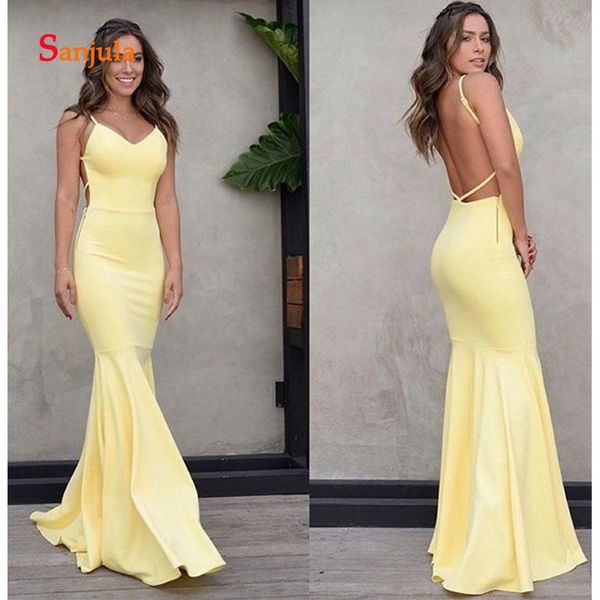 

yellow jersey prom dresses 2019 sweetheart backless prom gowns long simple sheath girls graduation party gowns d1091, White;black