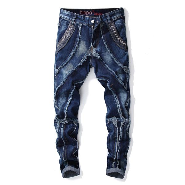 

мужская летняя модельера джинсы карандаш брюки light плиссе омывается long casual одежда американских и европейских стилей spparel, Blue