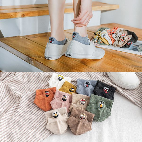 

3 pairs/lot women happy funny ankle socks kawaii fashion embroidered expression socks summer candy color cotton short men, Black;white