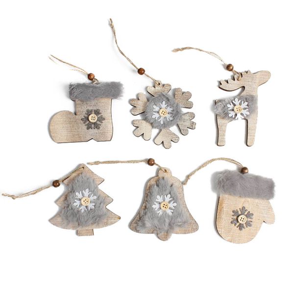

creative furry snowflake wooden christmas hanging ornaments wood craft xmas kids gifts christmas tree decor pendants