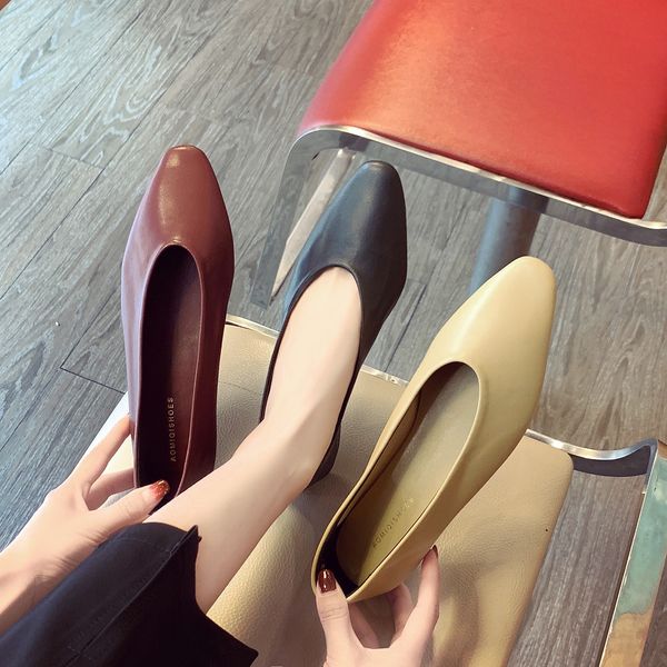 

2019 women's season sharp flat concise temperament shallow mouth single shoe grandma shoes tide, Black
