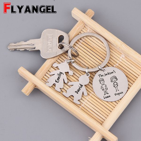 

выгравирована keychain customized семья имени семья любовь ключница человечек подарки для families simple fashion bag charm, Silver