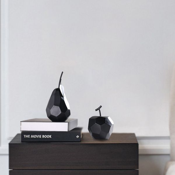 

simple black ceramic origami fruit creative apple pear home decor arts living room tablecreative small ornament