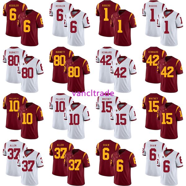 

2019 ncaa football usc trojans 6 cody kessler 1 darreus rogers 80 burnett 42 kennard 10 pullard iii 15 whitney 37 allen 6 shaw jerseys, Black;red