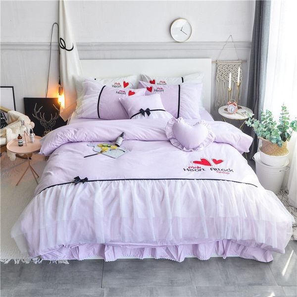

high quality cotton flamingo bedding set love quilt cover bed skirt pillowcase 4pcs