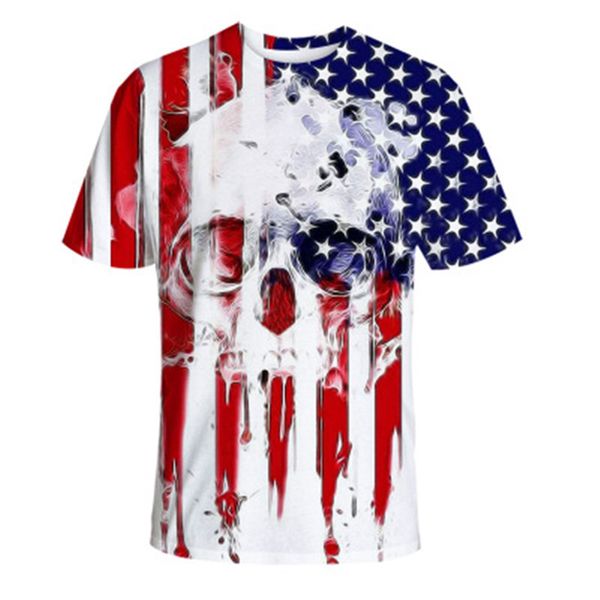 

american independence day men designer new t shirt skull print loose tshirt casual round neck short sleeve fashion tshirt clothing, White;black