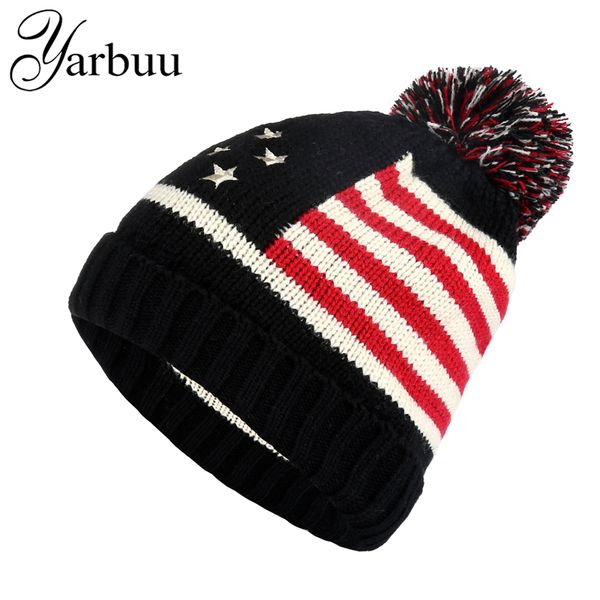

yarbuu] casual beanies knitted winter hat for women and girl knitting wool ball warm gorros outdoor brand thick female cap, Blue;gray
