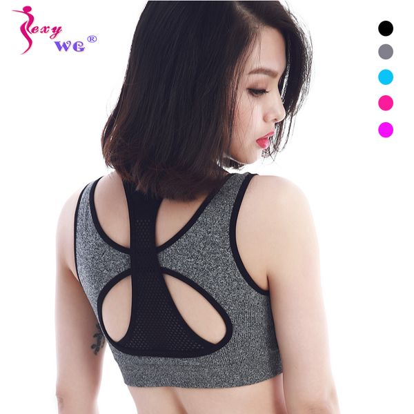 

sexywg sports bra yoga shockproof fake two-piece athletic vest running fitness gym shirt underwear crop push up brassiere, White;black