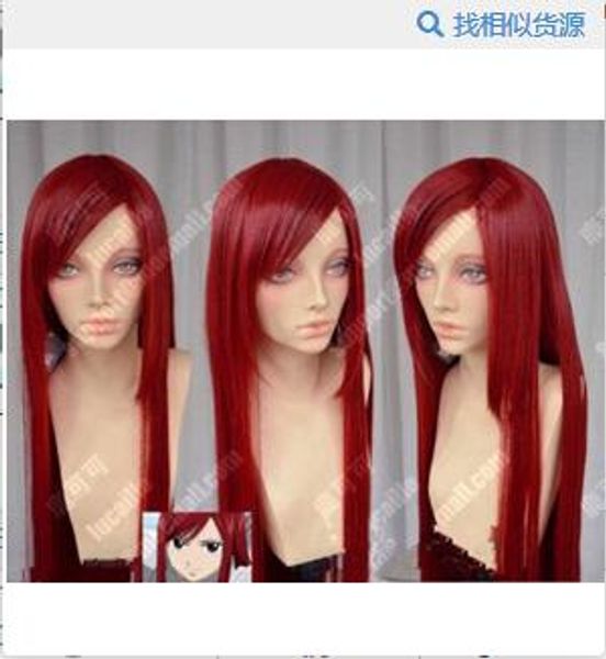 

fairy tail erza scarlet dark red 100cm straight cosplay party wig, Black