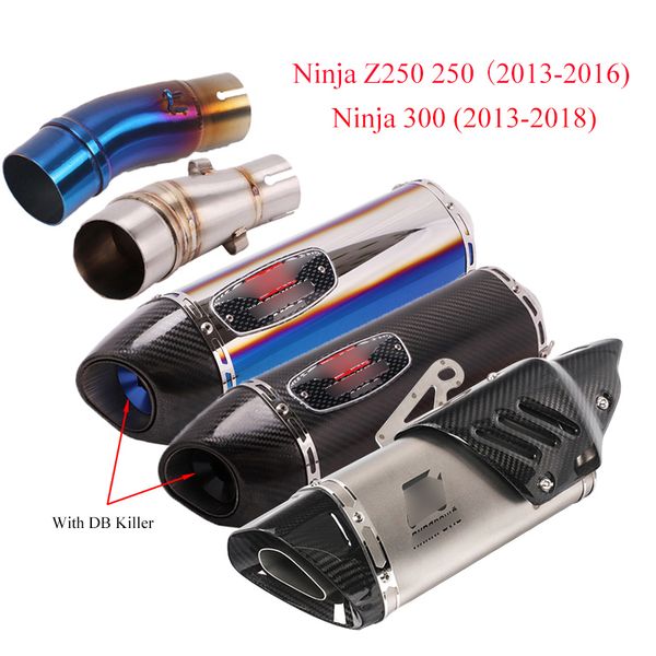 

полный выхлопная система выхлопной трубы глушитель + mid connect link pipe скольжению на к 2013 2014 2015 2016 ninja z250 250 300 moto