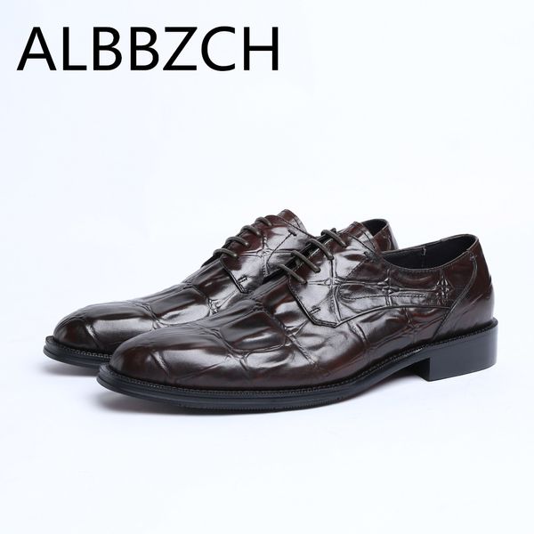 

luxury embossed leather dress shoes mens fashion formal suit wedding shoes men male quality cow leather lace-up derby work, Black
