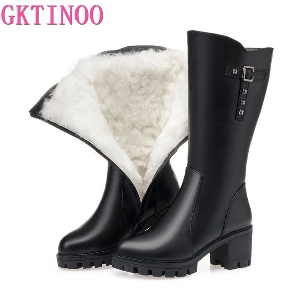 

gktinoo knee high boots women genuine leather winter boots comfortable warm wool women's long shoes big size, Black