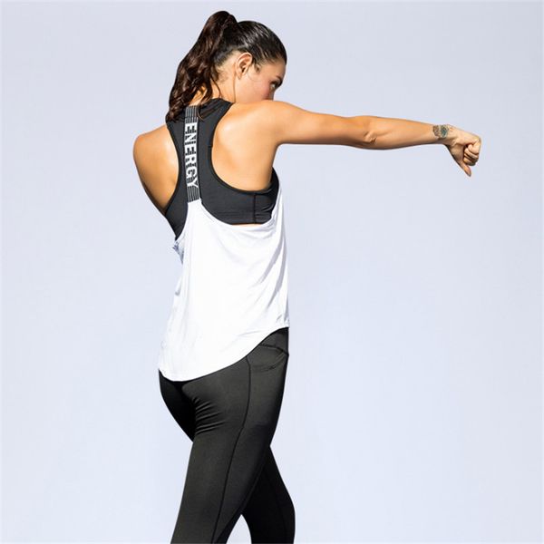 

energy letter print running vest women gym sport breathable fitness bodybuilding yoga vest female workout sports tank top, Black;blue