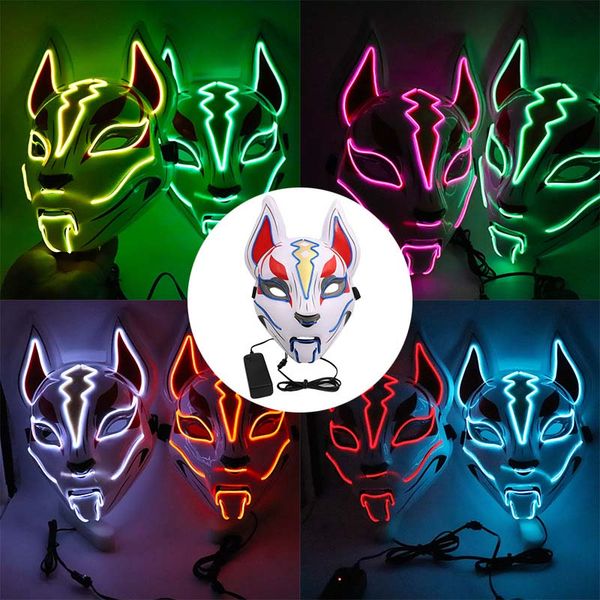 Maschere da motociclista Maschera LED Fox Cat Face El Wire Light Festival Costume Cosplay Decorazione Divertente Election Party Masque