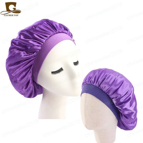 

baby and mommy elastic band silky bonnet cap kids night sleep hat 2pcs/sets, Blue;gray