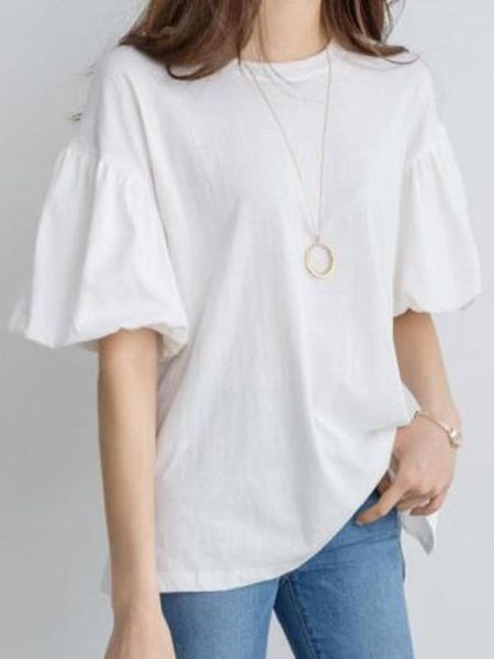 

korea japanese white t-shirt 2020 summer new fashion lantern short-sleeve women t-shirt ladies casual loose simple top