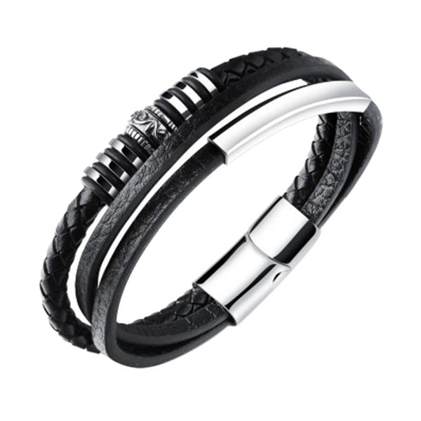 

fashion leather bracelet for men black braid multilayer rope chain stainless steel magnetic clasp male jewelry gifts