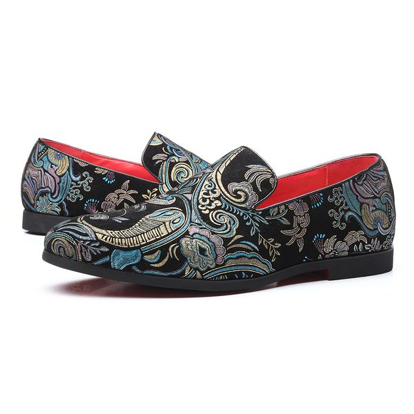 

nxy fashion shoes men loafers soft floral pattern flats big size 6-13 male casual slip on footwear unique design breathable shoe, Black