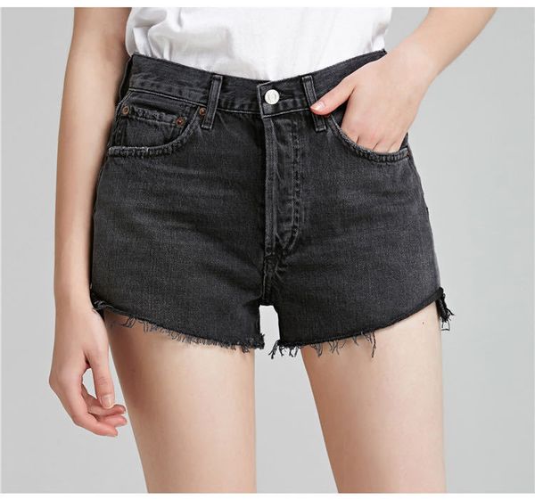 

women jeans spring / summer 2020 new shorts fashionable casual high waist dark grey denim shorts, Blue