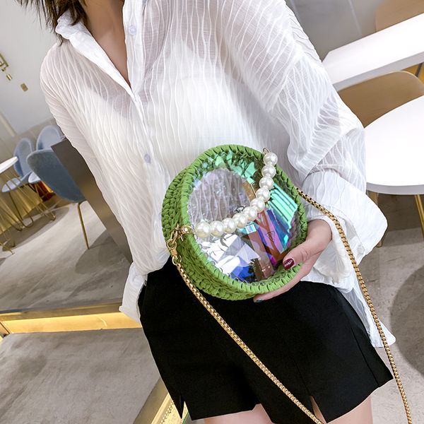 

designer luxury womens shoulder bags inclined shoulder bag handmade weave pearl handheld sweet lady transparent circular multicolor fashion1