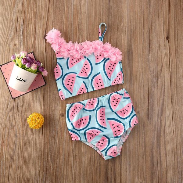 

2pcs baby kid girl flower swimsuit watermelon swimwear bikini beach bathing suit summer cute soft two-pieces suit beachwear