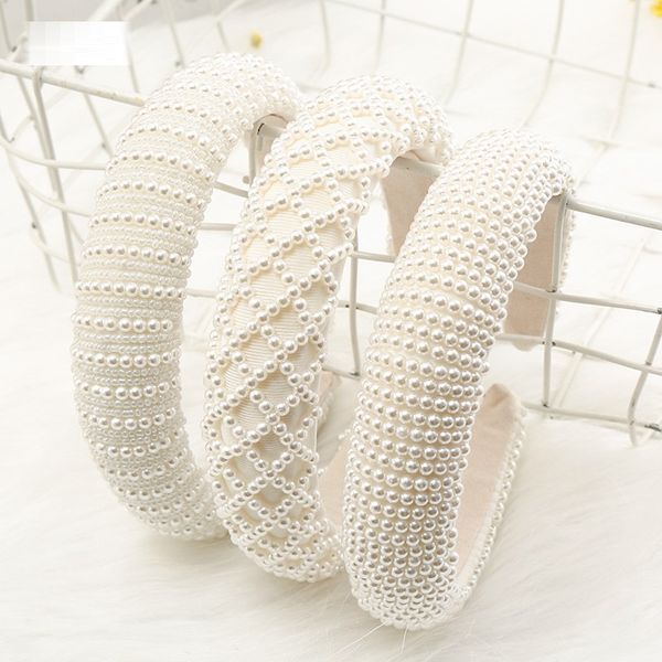 

handmade pearl headbands for women white hair band headwear headdress wedding hair accessories bling hair clip hairpins, Silver