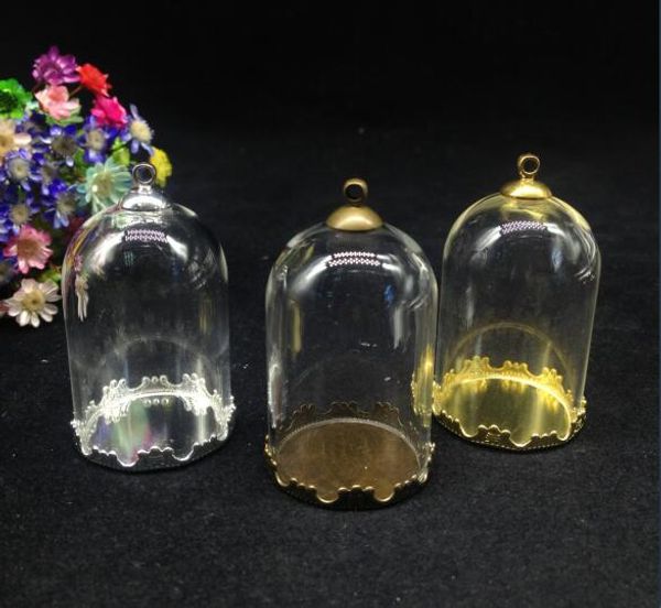 

500pcs 38*25mm bell jar shape glass globe flower tray 8mm cap glass bottle fashion necklace pendant glass vial cover dome jars