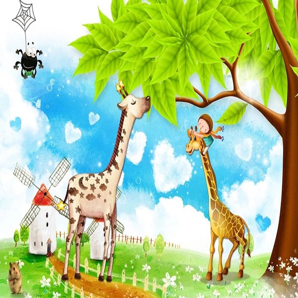 

custom large mural 3d wallpaper cartoon animal farm giraffe tree child bedroom mural tv back wall decor deep 5d embossed
