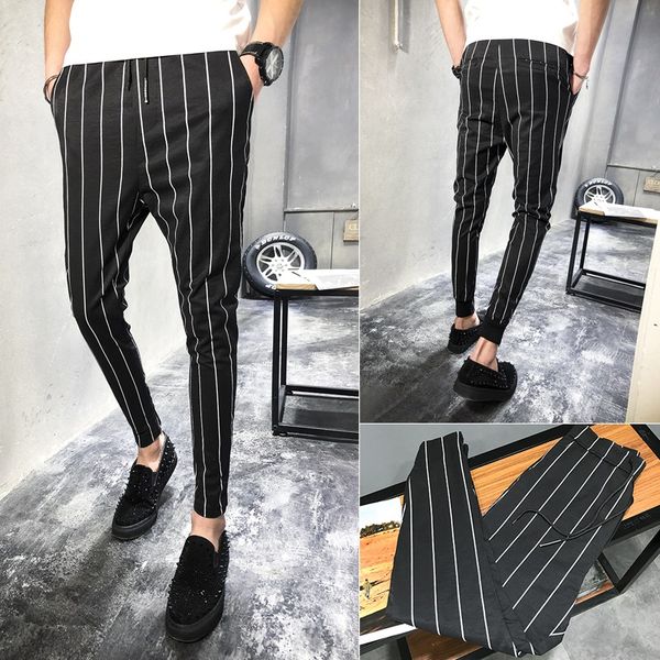 

29-36 new 2018 men's clothing fashion hair stylist summer thin stripe harem pants pencil pants plus size costumes, Black