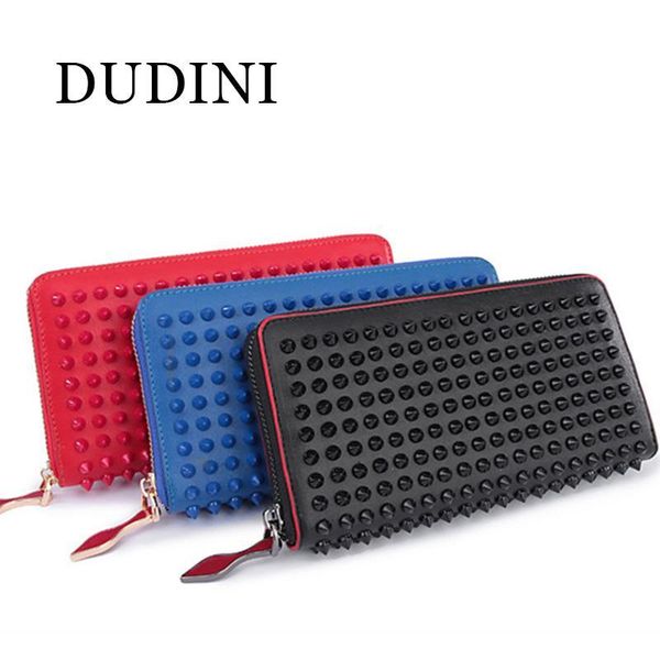 

wholesale- dudini design women fighting rivets wallets genuine leather purse europe and america clutch wallet card bags 3 colors, Red;black