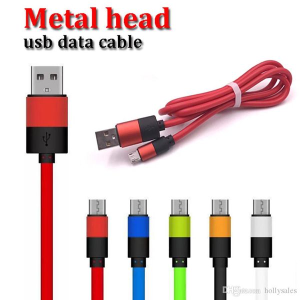 Cabo de dados de sincronização usb OD4.5 com cabeça de metal 1m 3 pés 2.4A cabo de carregamento rápido para telefones celulares