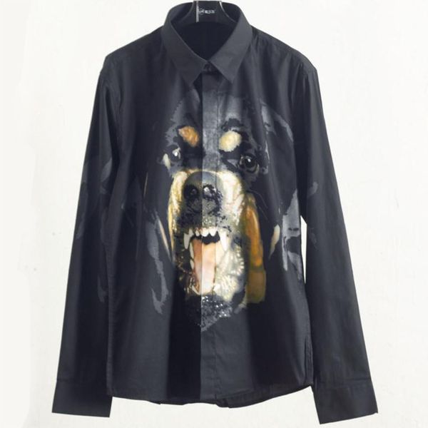 

2019 men dress shirt long sleeve brand dog head printed shirts designer male clothing black loose casual shirts s02, White;black