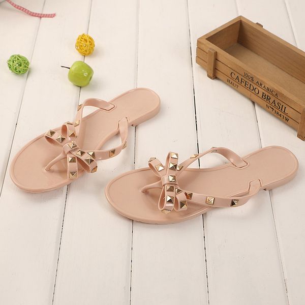 

women's shoes 2018 summer new sandals and slippers flat with bow rivets slippers flip-flops garden jelly beach sandals, Black
