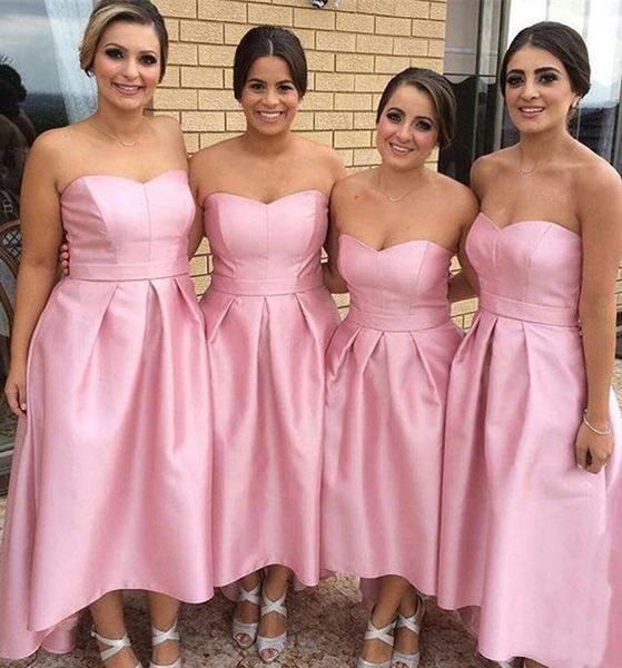 

new arrival pink off shoulder hi lo bridesmaid dresses sweetheart sleeveless long prom evening dresses, White;pink